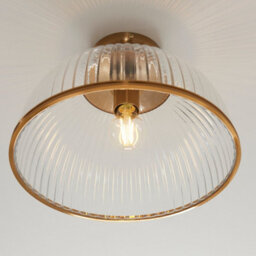 Luminosa Lighting Luminosa Somerset Bowl Semi Flush Ceiling Light Vintage Brass Finish & Clear Ribbed Glass E27 - thumbnail 5
