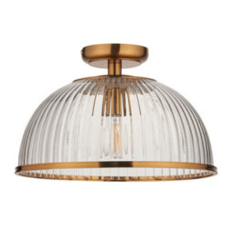 Luminosa Lighting Luminosa Somerset Bowl Semi Flush Ceiling Light Vintage Brass Finish & Clear Ribbed Glass E27 - thumbnail 6