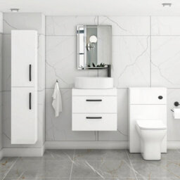 Royal Bathrooms Turin 600mm Wall Mounted Bathroom Vanity Unit With Sink 2 Drawer Gloss White & Peak Countertop Basin - thumbnail 3