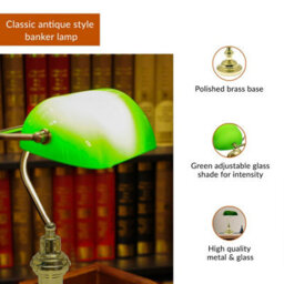 Innoteck Classic Bankers Desk Lamp - Green & Polished Brass - thumbnail 2