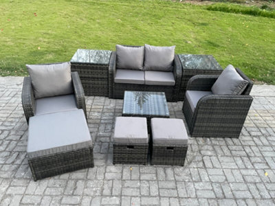 Fimous Rattan Garden Furniture Set Patio Conservatory Indoor Outdoor 9 Piece Set With Love Sofa Square Coffee Table - image 1