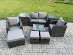 Fimous Rattan Garden Furniture Set Patio Conservatory Indoor Outdoor 9 Piece Set  With Love Sofa Square Coffee Table - thumbnail 1