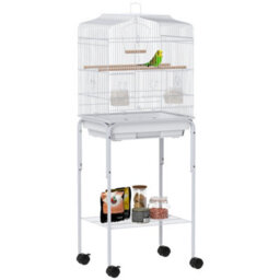 Pawhut Bird Cage For Budgie Finch Canary Parakeet W/ Stand Tray White - thumbnail 2