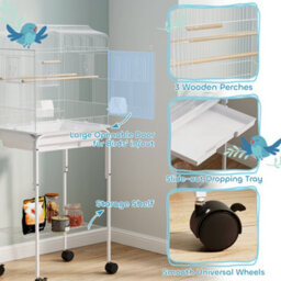 Pawhut Bird Cage For Budgie Finch Canary Parakeet W/ Stand Tray White - thumbnail 5