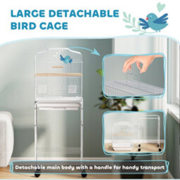 Pawhut Bird Cage For Budgie Finch Canary Parakeet W/ Stand Tray White - thumbnail 4