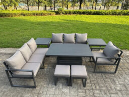 Fimous Aluminium Garden Furniture Sets,9 Seater Outdoor Sofa Dining Set With Adjustable Rising Table 2 Small Footstools - thumbnail 1