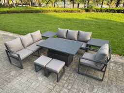 Fimous Aluminium Garden Furniture Sets,9 Seater Outdoor Sofa Dining Set With Adjustable Rising Table 2 Small Footstools - thumbnail 2