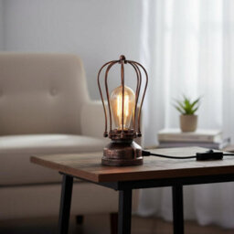 " Industrial Brushed Copper Cage Table Lamp E27 Led Bedside Light" - thumbnail 3