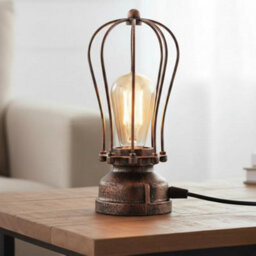 " Industrial Brushed Copper Cage Table Lamp E27 Led Bedside Light" - thumbnail 1