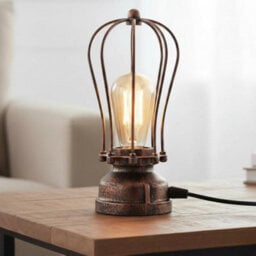 " Industrial Brushed Copper Cage Table Lamp E27 Led Bedside Light"