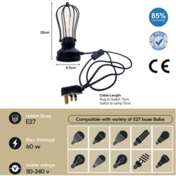 " Industrial Brushed Copper Cage Table Lamp E27 Led Bedside Light" - thumbnail 2