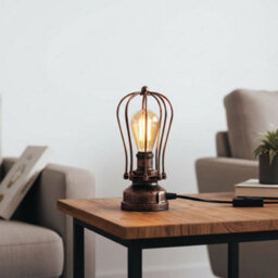 " Industrial Brushed Copper Cage Table Lamp E27 Led Bedside Light" - thumbnail 5