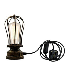 " Industrial Brushed Copper Cage Table Lamp E27 Led Bedside Light" - thumbnail 6