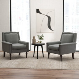 Costway Modern Armchair Linen Fabric Upholstered Single Sofa Side Chair W/ Nailhead Trim - thumbnail 3