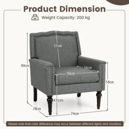 Costway Modern Armchair Linen Fabric Upholstered Single Sofa Side Chair W/ Nailhead Trim - thumbnail 2