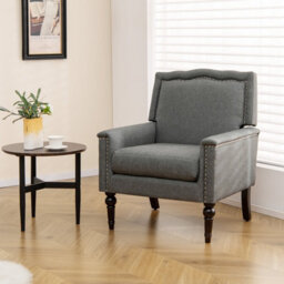 Costway Modern Armchair Linen Fabric Upholstered Single Sofa Side Chair W/ Nailhead Trim - thumbnail 1
