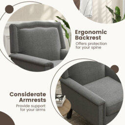 Costway Modern Armchair Linen Fabric Upholstered Single Sofa Side Chair W/ Nailhead Trim - thumbnail 7