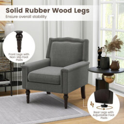 Costway Modern Armchair Linen Fabric Upholstered Single Sofa Side Chair W/ Nailhead Trim - thumbnail 6