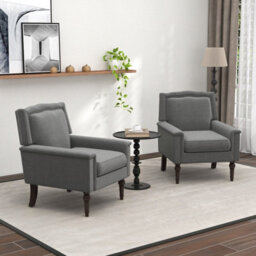 Costway Modern Armchair Linen Fabric Upholstered Single Sofa Side Chair W/ Nailhead Trim - thumbnail 4