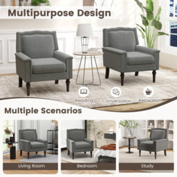 Costway Modern Armchair Linen Fabric Upholstered Single Sofa Side Chair W/ Nailhead Trim - thumbnail 9