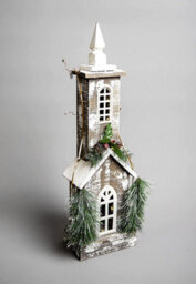 Shatchi Christmas Decoation Battery Operated Wooden House Green Tabletop Decorated With Berries, Pines And Small Warm White Bulbs - thumbnail 2