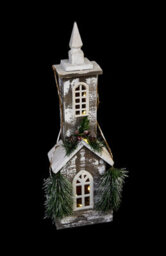 Shatchi Christmas Decoation Battery Operated Wooden House Green Tabletop Decorated With Berries, Pines And Small Warm White Bulbs - thumbnail 7