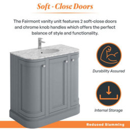 Plum&clay Fairmont Traditional Curved Light Grey Floor Standing Vanity Unit With Ceramic Basin & Marble Top (W)900mm - thumbnail 3