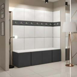 Orion Ii Hallway Set Graphite Shoe Cabinet Hangers White Eco Leather Panels