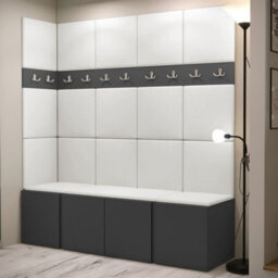 Orion Ii Hallway Set Graphite Shoe Cabinet Hangers White Eco Leather Panels - thumbnail 2