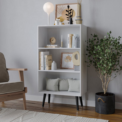 Urbn-Living Urbnliving 90Cm Height Wide White 3 Tier Bookcase Storage Cabinet Scandinavian Style Black Legs - image 1