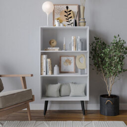 Urbn-Living Urbnliving 90Cm Height Wide White 3 Tier Bookcase Storage Cabinet Scandinavian Style Black Legs - thumbnail 2