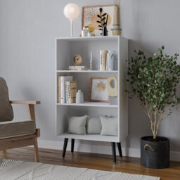 Urbn-Living Urbnliving 90Cm Height Wide White 3 Tier Bookcase Storage Cabinet Scandinavian Style Black Legs - thumbnail 1