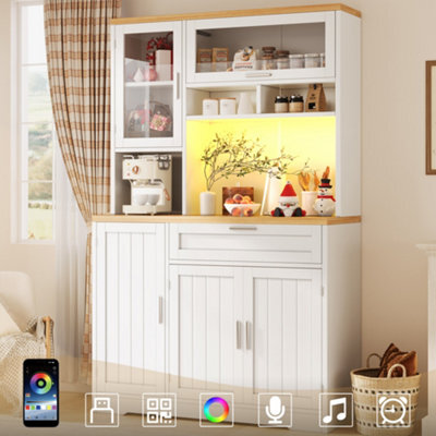 Abrihome Tall Display Cabinet With Led Lighting - 104X40X180 Cm Kitchen & Living Room Storage, White - image 1