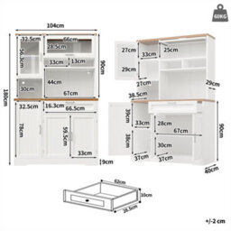 Abrihome Tall Display Cabinet With Led Lighting - 104X40X180 Cm Kitchen & Living Room Storage, White - thumbnail 5