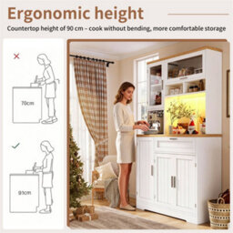 Abrihome Tall Display Cabinet With Led Lighting - 104X40X180 Cm Kitchen & Living Room Storage, White - thumbnail 2