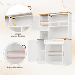 Abrihome Tall Display Cabinet With Led Lighting - 104X40X180 Cm Kitchen & Living Room Storage, White - thumbnail 3