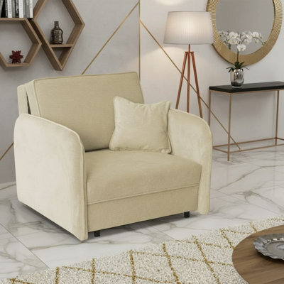 Viva Loft I Armchair With Sleep Function Storage Container Chipboard Wood Frame Metal Legs 95Cm Width Cream - image 1