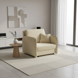 Viva Loft I Armchair With Sleep Function Storage Container Chipboard Wood Frame Metal Legs 95Cm Width Cream - thumbnail 2