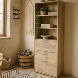 Wyld Haus Dris Tall Natural Oak Effect Bookcase 3 Shelves 4 Drawers - thumbnail 2