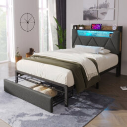 Matteo Grey Linen 3Ft Single Upholstered Bed Frame With Smart Led Headboard, Usb-C Charging, & Storage Drawer