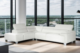 Left Hand Corner Sofa Genuine Leather Match Adjustable Headrests Pocket Sprung Seats