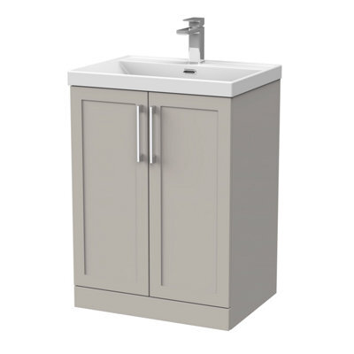 Balterley Stonnall Traditional Floor Standing 2 Door Vanity Unit With Thin-Edge Ceramic Basin, 600mm, Pebble Grey - image 1
