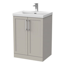 Balterley Stonnall Traditional Floor Standing 2 Door Vanity Unit With Thin-Edge Ceramic Basin, 600mm, Pebble Grey - thumbnail 1