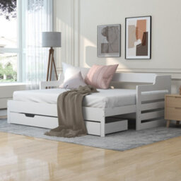 Matteo Versatile Daybed With Pull-Out Trundle And Storage Drawer, Single Guest Sofa Bed For Living Room/bedroom, White - 90X190 Cm