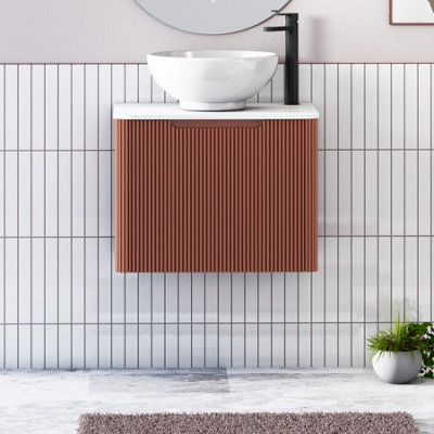 Royal Bathrooms Avenza 600mm Terracotta Clay Wall Hung Bathroom Countertop Vanity Unit 1 Drawer With Breeze Basin - image 1