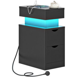 Black Led Nightstand 2 Drawers Bedside Table With Charging Station - thumbnail 4