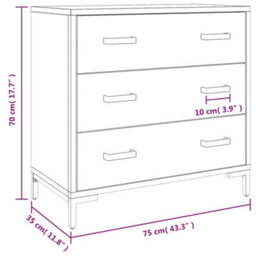 Berkfield Chest Of Drawers Black 75X35X70 Cm Solid Pinewood - thumbnail 9