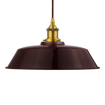 Burgundy Red Chancery Painted Dome Pendant Light With Antique Gold Lamp Holder And Brown Twisted Cable - Se Home - image 1