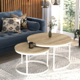 Okin 2 Piece Coffee Table Set Modern Metal Base With Durable Laminated Pvc Tops Large Small Duo Legs White Tabletop Sonoma Oak - thumbnail 2