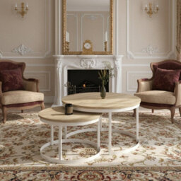 Okin 2 Piece Coffee Table Set Modern Metal Base With Durable Laminated Pvc Tops Large Small Duo Legs White Tabletop Sonoma Oak
